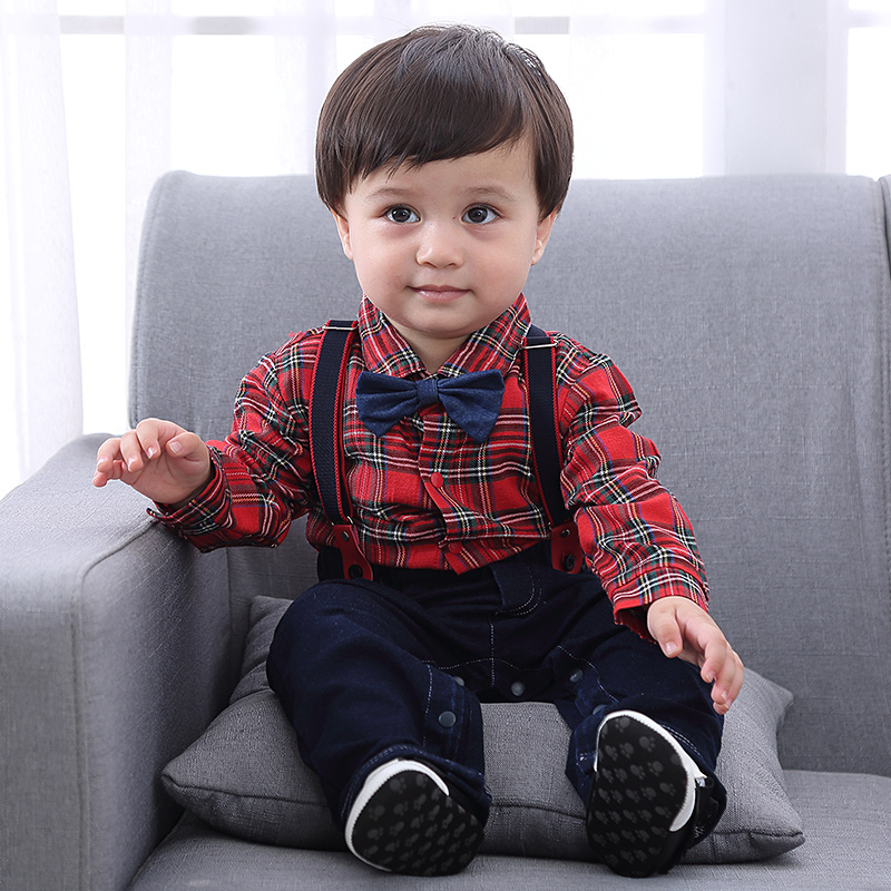 Plaid Baby Boy Romper Suits Overalls Pants